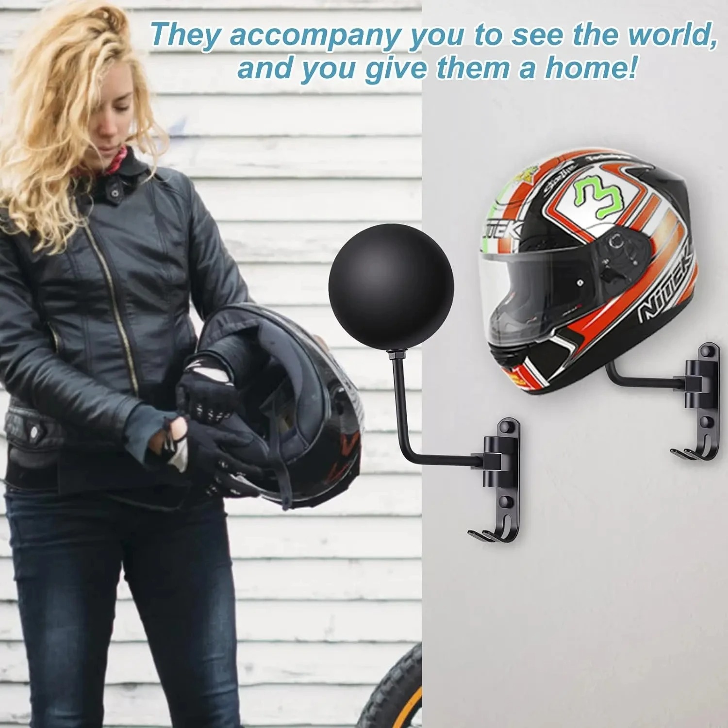 Cycling Gear Wall Mount - Duvara Monte Motosiklet Kaskı Rafı, 180°